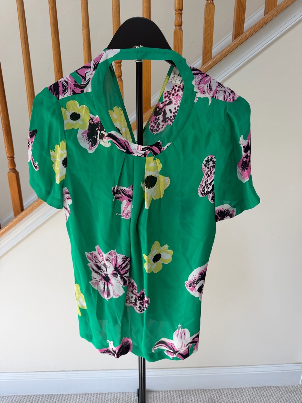J. Crew Green Floral Short Sleeve Blouse